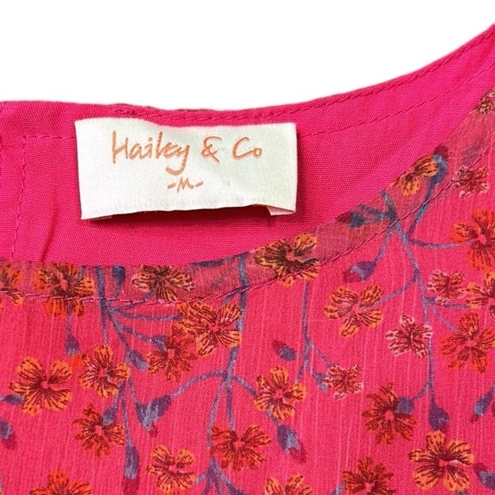 Hailey & Co Floral Boho Style Hot Pink  Long Sleeve Dress Size Medium - Picture 5 of 12